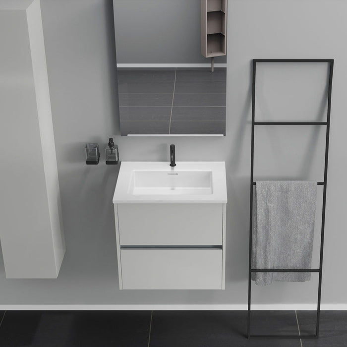 Inda - Mobile bagno 2 cassetti L.60 con lavabo specchio e lampada - Bianco lucido