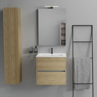 Inda - Mobile bagno 2 cassetti L.60 con lavabo specchio e lampada - Rovere naturale
