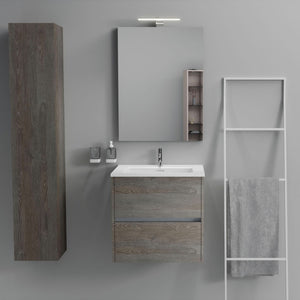 Inda - Mobile bagno 2 cassetti L.60 con lavabo specchio e lampada - Olmo fumè