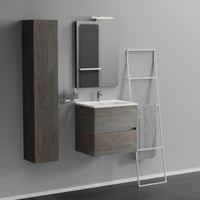 Inda - Mobile bagno 2 cassetti L.60 con lavabo specchio e lampada - Olmo fumè