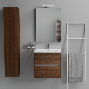 Inda - Mobile bagno 2 cassetti L.60 con lavabo specchio e lampada - Rovere castano