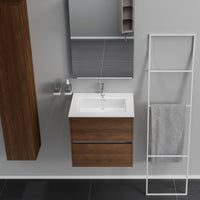 Inda - Mobile bagno 2 cassetti L.60 con lavabo specchio e lampada - Rovere castano