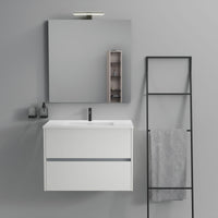 Inda - Mobile bagno 2 cassetti L.80 con lavabo specchio e lampada - Bianco opaco