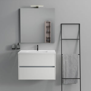 Inda - Mobile bagno 2 cassetti L.80 con lavabo specchio e lampada - Bianco opaco