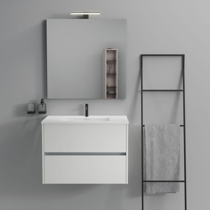 Inda - Mobile bagno 2 cassetti L.80 con lavabo specchio e lampada - Bianco opaco