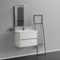Inda - Mobile bagno 2 cassetti L.80 con lavabo specchio e lampada - Bianco opaco