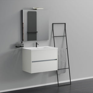 Inda - Mobile bagno 2 cassetti L.80 con lavabo specchio e lampada - Bianco opaco