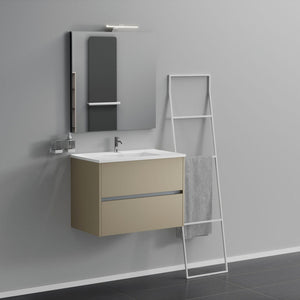 Inda - Mobile bagno 2 cassetti L.80 con lavabo specchio e lampada - Terra di luna opaco