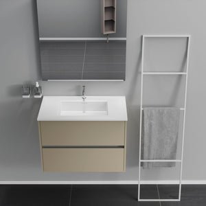 Inda - Mobile bagno 2 cassetti L.80 con lavabo specchio e lampada - Terra di luna opaco