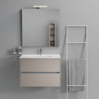 Inda - Mobile bagno 2 cassetti L.80 con lavabo specchio e lampada - Avorio opaco