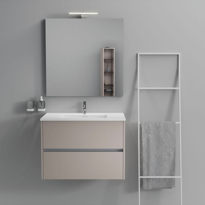 Inda - Mobile bagno 2 cassetti L.80 con lavabo specchio e lampada - Avorio opaco