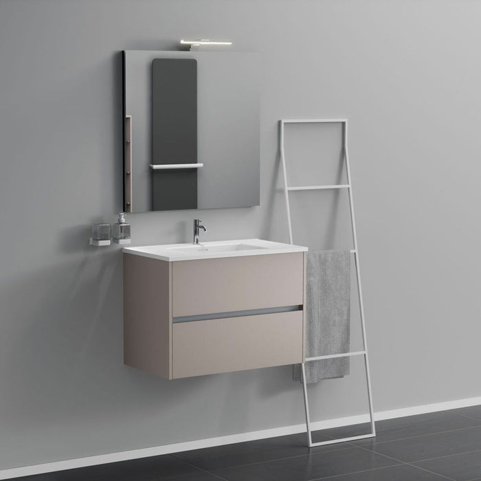Inda - Mobile bagno 2 cassetti L.80 con lavabo specchio e lampada - Avorio opaco