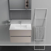 Inda - Mobile bagno 2 cassetti L.80 con lavabo specchio e lampada - Avorio opaco