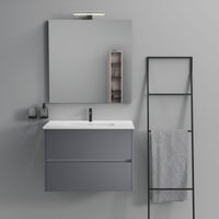Inda - Mobile bagno 2 cassetti L.80 con lavabo specchio e lampada - Titanio opaco