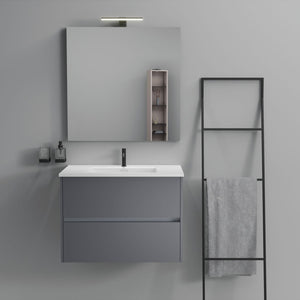Inda - Mobile bagno 2 cassetti L.80 con lavabo specchio e lampada - Titanio opaco
