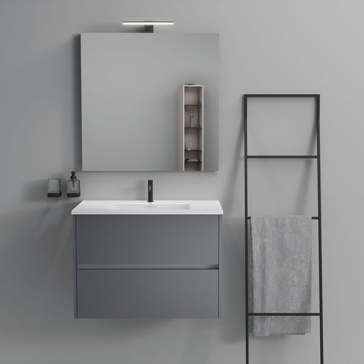 Inda - Mobile bagno 2 cassetti L.80 con lavabo specchio e lampada - Titanio opaco