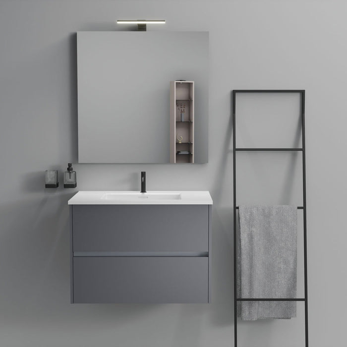 Inda - Mobile bagno 2 cassetti L.80 con lavabo specchio e lampada - Titanio opaco