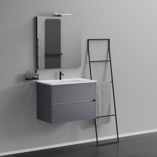 Inda - Mobile bagno 2 cassetti L.80 con lavabo specchio e lampada - Titanio opaco