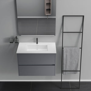 Inda - Mobile bagno 2 cassetti L.80 con lavabo specchio e lampada - Titanio opaco