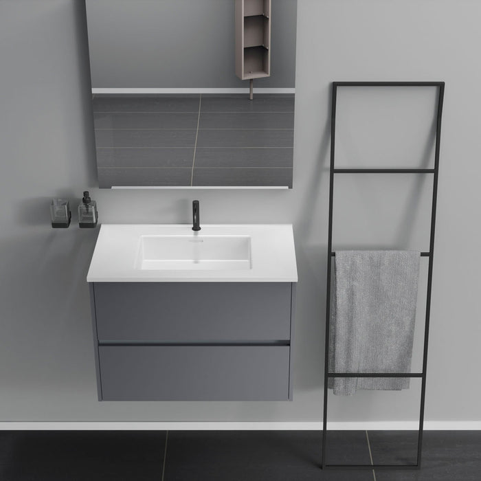 Inda - Mobile bagno 2 cassetti L.80 con lavabo specchio e lampada - Titanio opaco