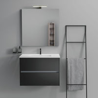 Inda - Mobile bagno 2 cassetti L.80 con lavabo specchio e lampada - Nero opaco