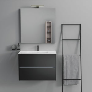 Inda - Mobile bagno 2 cassetti L.80 con lavabo specchio e lampada - Nero opaco