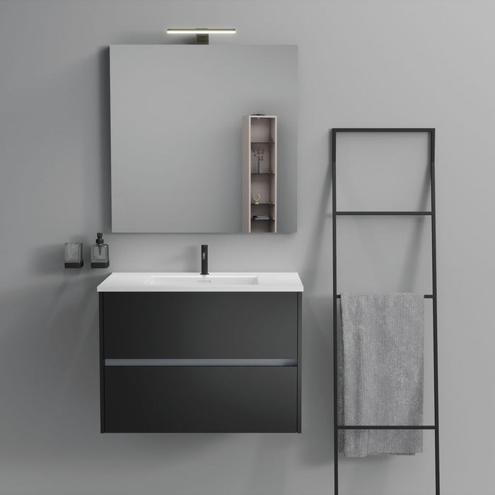 Inda - Mobile bagno 2 cassetti L.80 con lavabo specchio e lampada - Nero opaco