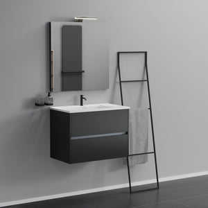 Inda - Mobile bagno 2 cassetti L.80 con lavabo specchio e lampada - Nero opaco