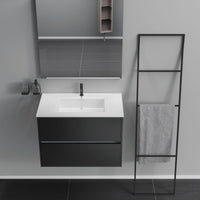 Inda - Mobile bagno 2 cassetti L.80 con lavabo specchio e lampada - Nero opaco
