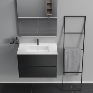 Inda - Mobile bagno 2 cassetti L.80 con lavabo specchio e lampada - Nero opaco
