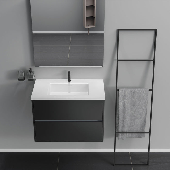 Inda - Mobile bagno 2 cassetti L.80 con lavabo specchio e lampada - Nero opaco