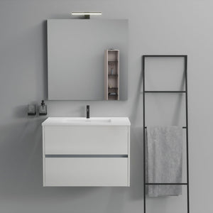 Inda - Mobile bagno 2 cassetti L.80 con lavabo specchio e lampada - Bianco lucido