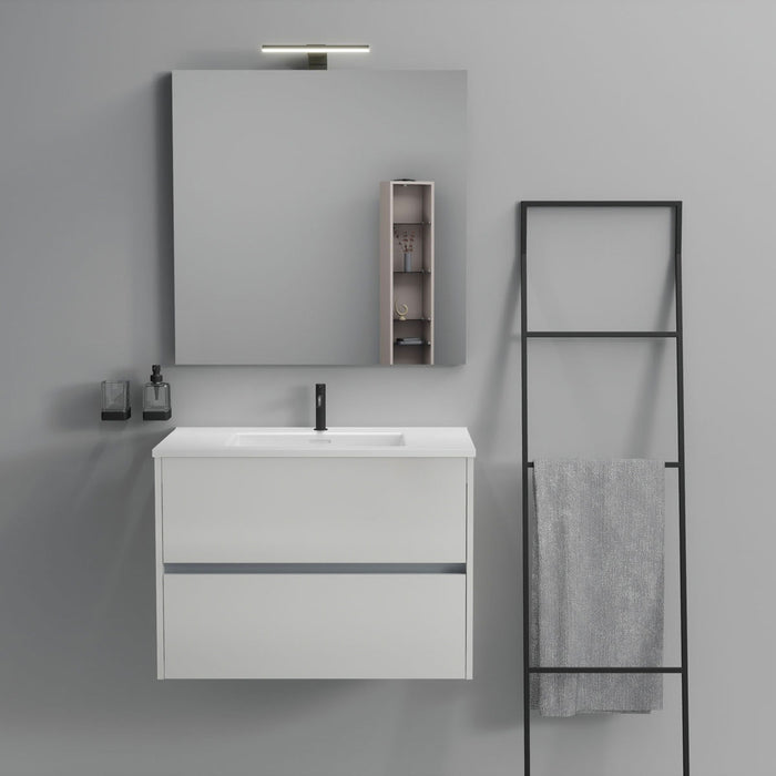 Inda - Mobile bagno 2 cassetti L.80 con lavabo specchio e lampada - Bianco lucido