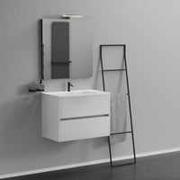 Inda - Mobile bagno 2 cassetti L.80 con lavabo specchio e lampada - Bianco lucido