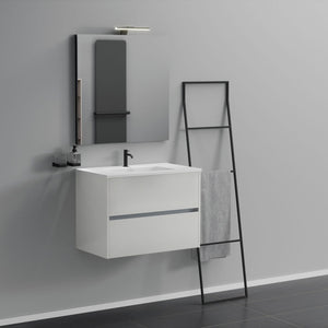 Inda - Mobile bagno 2 cassetti L.80 con lavabo specchio e lampada - Bianco lucido