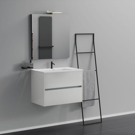 Inda - Mobile bagno 2 cassetti L.80 con lavabo specchio e lampada - Bianco lucido