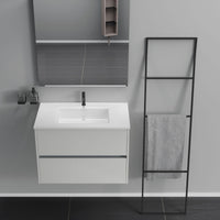 Inda - Mobile bagno 2 cassetti L.80 con lavabo specchio e lampada - Bianco lucido