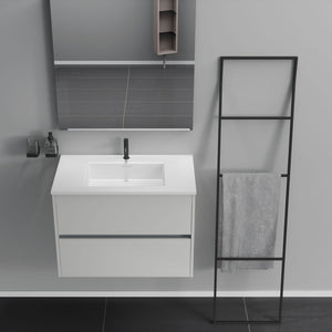 Inda - Mobile bagno 2 cassetti L.80 con lavabo specchio e lampada - Bianco lucido