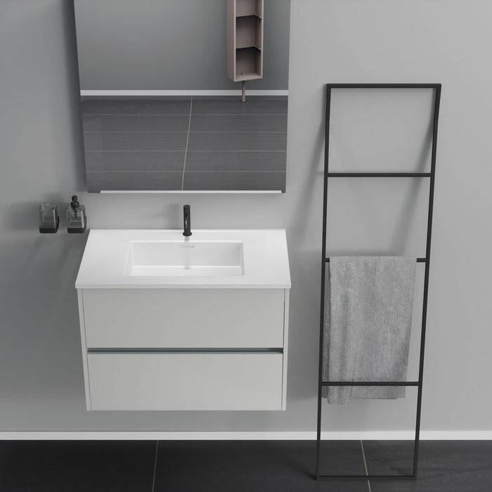 Inda - Mobile bagno 2 cassetti L.80 con lavabo specchio e lampada - Bianco lucido