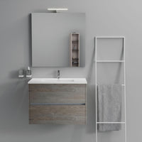 Inda - Mobile bagno 2 cassetti L.80 con lavabo specchio e lampada - Olmo fumè