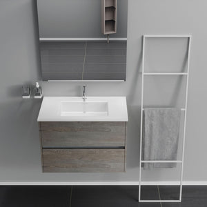 Inda - Mobile bagno 2 cassetti L.80 con lavabo specchio e lampada - Olmo fumè