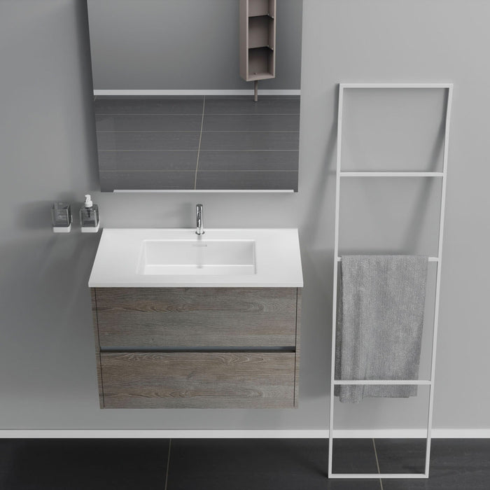 Inda - Mobile bagno 2 cassetti L.80 con lavabo specchio e lampada - Olmo fumè