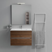 Inda - Mobile bagno 2 cassetti L.80 con lavabo specchio e lampada - Rovere castano