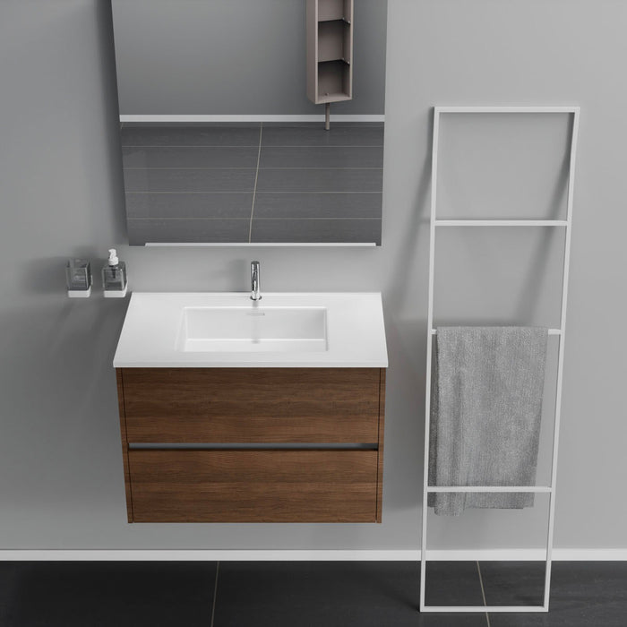 Inda - Mobile bagno 2 cassetti L.80 con lavabo specchio e lampada - Rovere castano