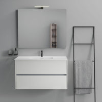 Inda - Mobile bagno 2 cassetti L.100 con lavabo specchio e lampada - Bianco opaco