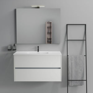 Inda - Mobile bagno 2 cassetti L.100 con lavabo specchio e lampada - Bianco opaco