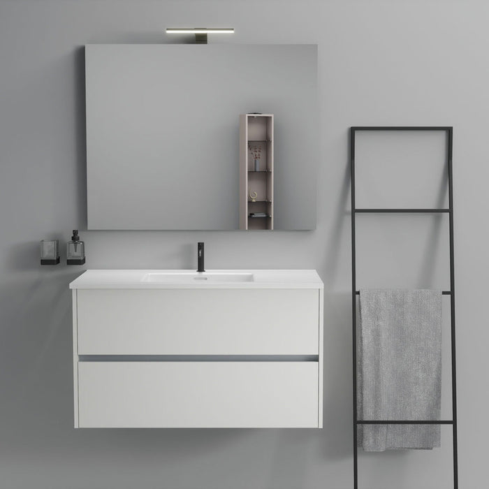 Inda - Mobile bagno 2 cassetti L.100 con lavabo specchio e lampada - Bianco opaco