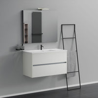 Inda - Mobile bagno 2 cassetti L.100 con lavabo specchio e lampada - Bianco opaco