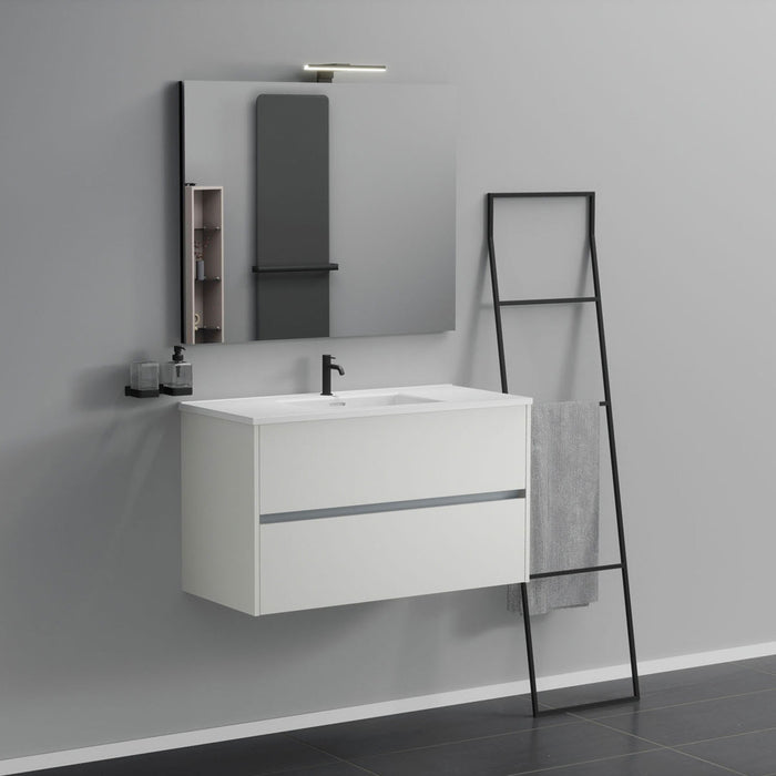 Inda - Mobile bagno 2 cassetti L.100 con lavabo specchio e lampada - Bianco opaco