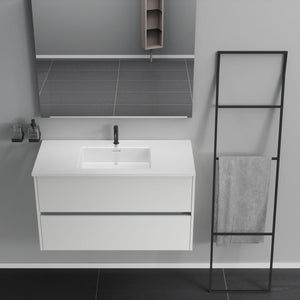 Inda - Mobile bagno 2 cassetti L.100 con lavabo specchio e lampada - Bianco opaco
